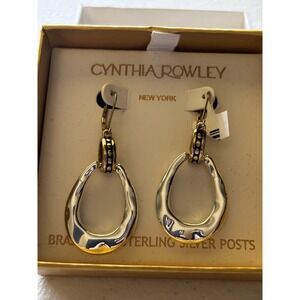 Cynthia Rowley NY Earrings NIB Teardrop Brass Silver  Modern Minimalist NEW
